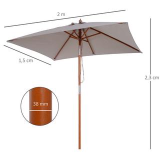 Outsunny Ombrellone Da Giardino Pieghevole Parasol In Legno Di Abete, Regolabile Su 3 Livelli, Grigio, 200X150X230 Cm  