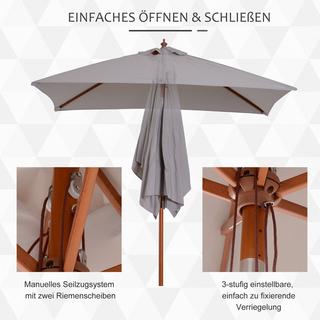 Outsunny Ombrellone Da Giardino Pieghevole Parasol In Legno Di Abete, Regolabile Su 3 Livelli, Grigio, 200X150X230 Cm  