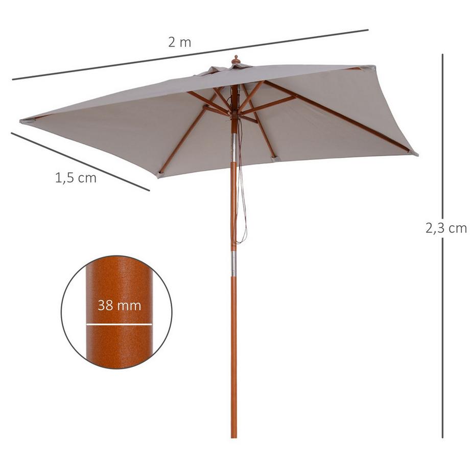 Northio Ombrellone Da Giardino Pieghevole Parasol In Legno Di Abete, Regolabile Su 3 Livelli, Grigio, 200X150X230 Cm  