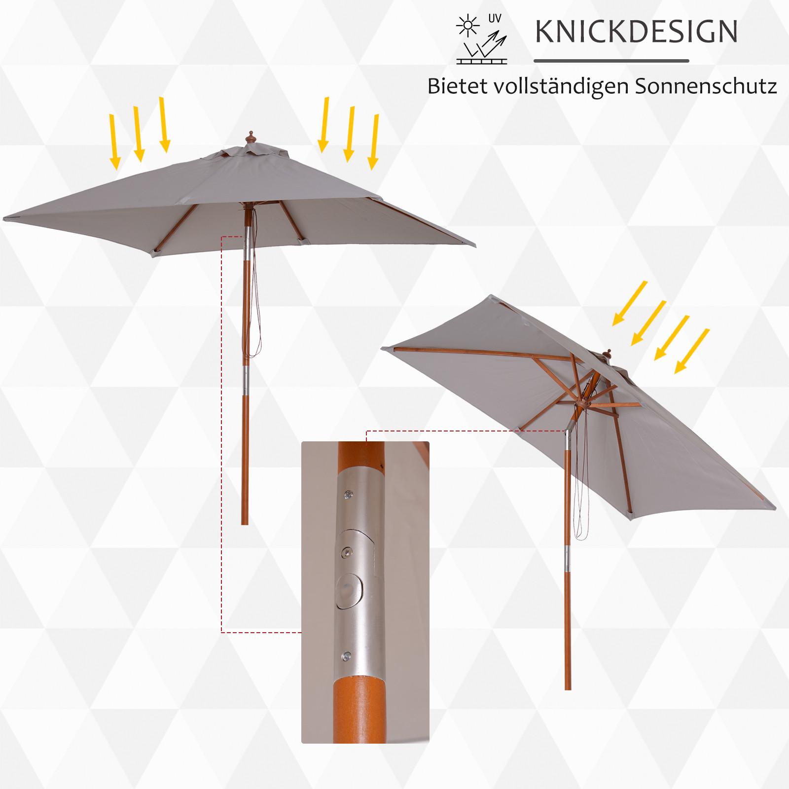 Outsunny Ombrellone Da Giardino Pieghevole Parasol In Legno Di Abete, Regolabile Su 3 Livelli, Grigio, 200X150X230 Cm  