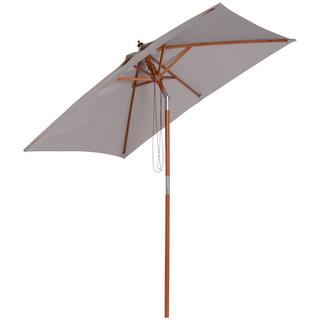 Outsunny Ombrellone Da Giardino Pieghevole Parasol In Legno Di Abete, Regolabile Su 3 Livelli, Grigio, 200X150X230 Cm  