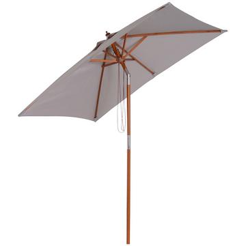 Ombrellone Da Giardino Pieghevole Parasol In Legno Di Abete, Regolabile Su 3 Livelli, Grigio, 200X150X230 Cm