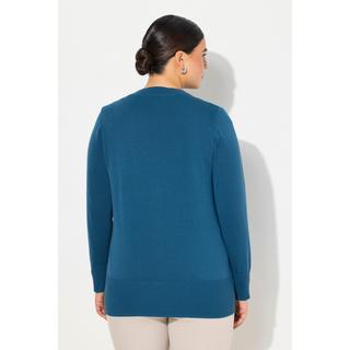 Ulla Popken  Cardigan fine maille, encolure en V et patte de boutonnage 