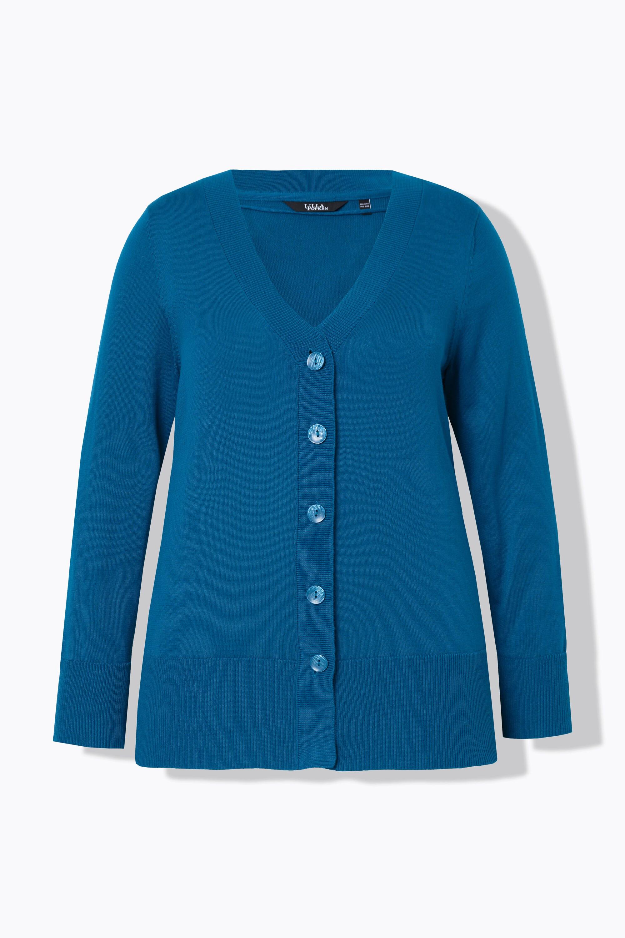 Ulla Popken  Cardigan fine maille, encolure en V et patte de boutonnage 