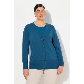 Ulla Popken  Cardigan fine maille, encolure en V et patte de boutonnage 