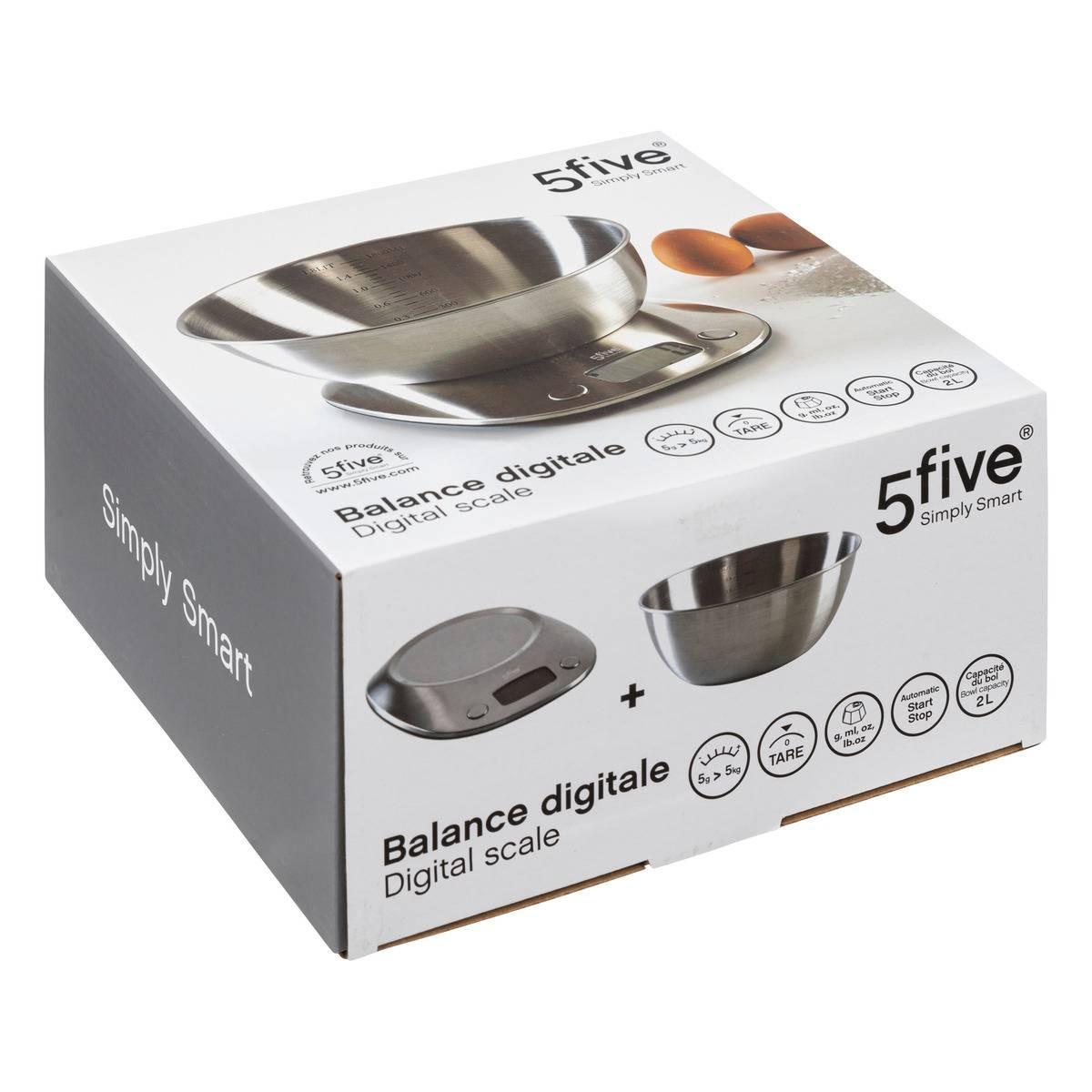 5five Balance de cuisine à batterie - Acier inoxydable  