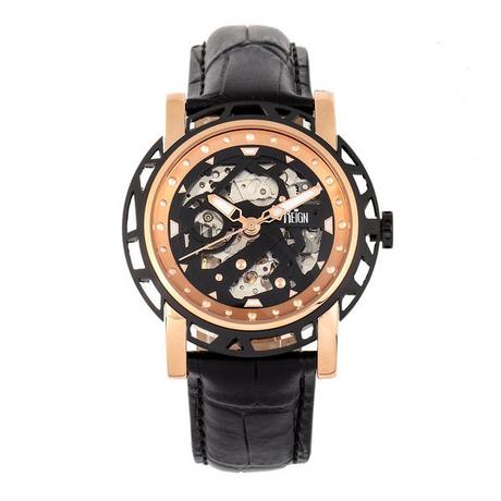 Reign  Montre Reign Stavros Squelette Automatique avec Bracelet en Cuir 