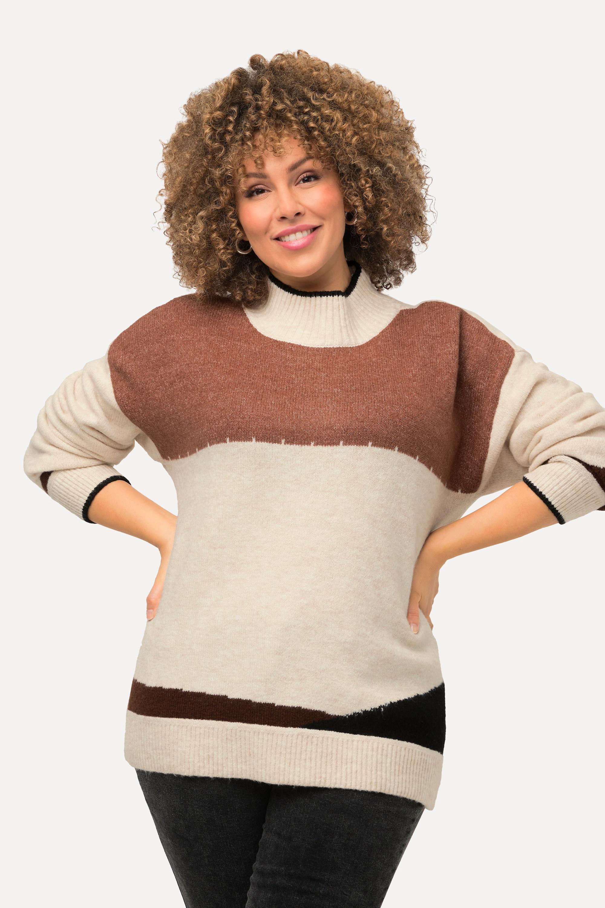 Ulla Popken  Pullover con color blocking, collo dolcevita e maniche lunghe 