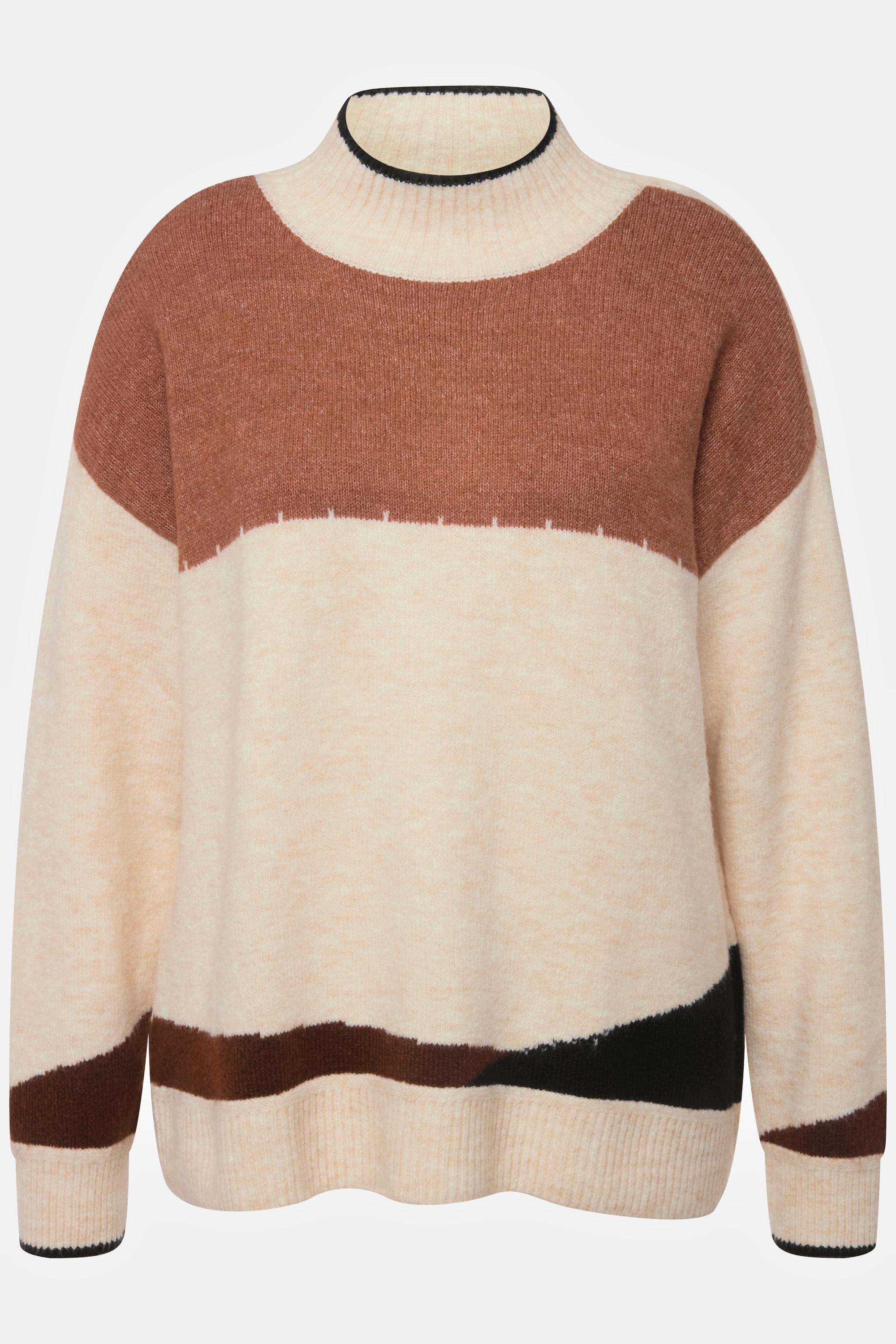 Ulla Popken  Pullover con color blocking, collo dolcevita e maniche lunghe 