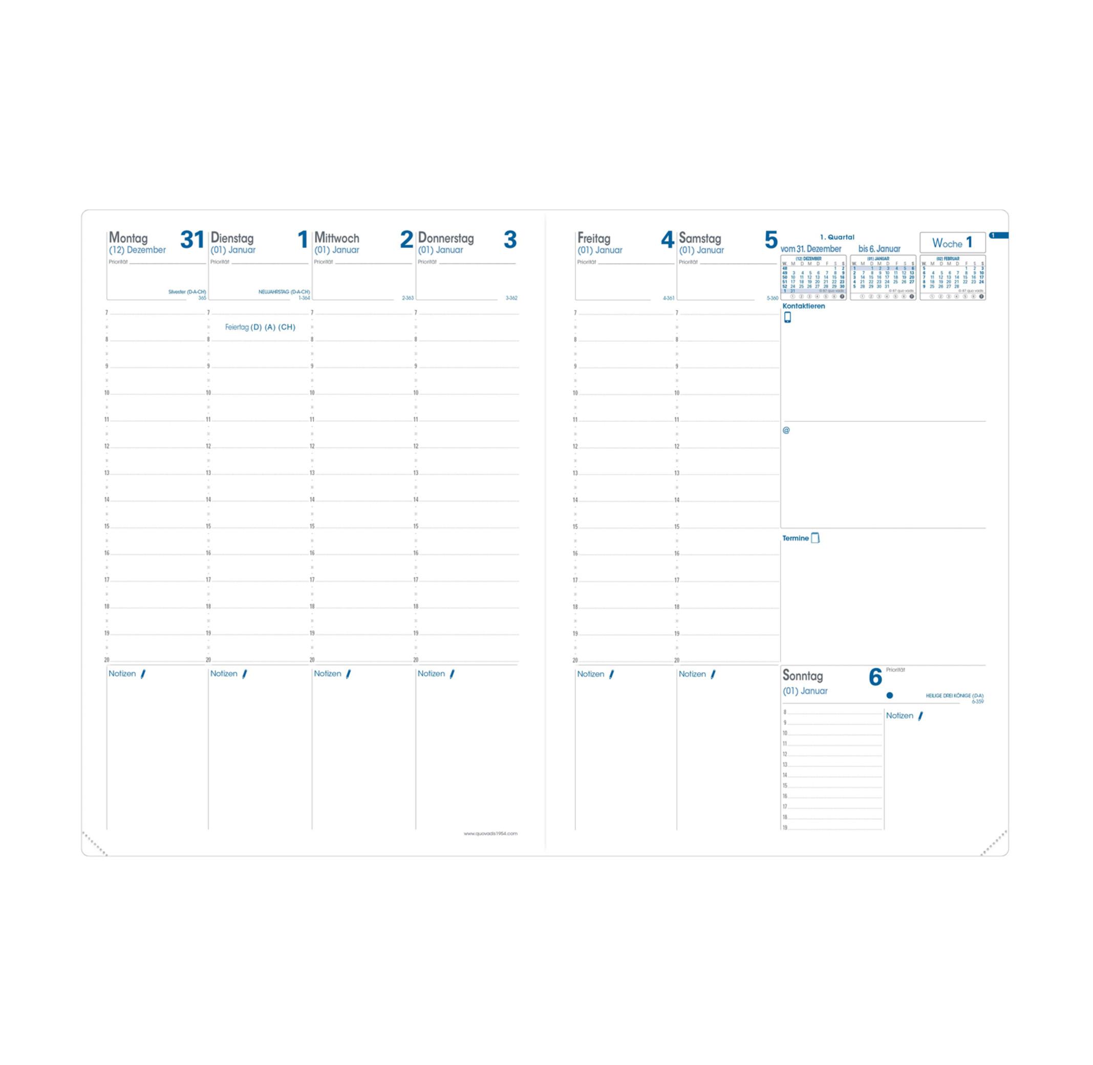 QUO-VADIS Quo Vadis - Agenda - 2025 - Consul - Semainier Planning - Allemand - Impala - Bleu - 13 mois de décembre à décembre - 21x29,7 cm - Papier Clairefontaine blanc - Fabrication française  