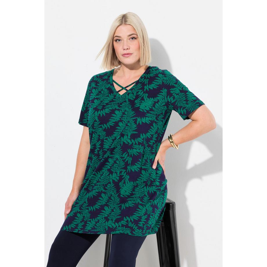 Ulla Popken Maglia lunga Spalline decorative Linea ad A Scollo a V Mezza manica  