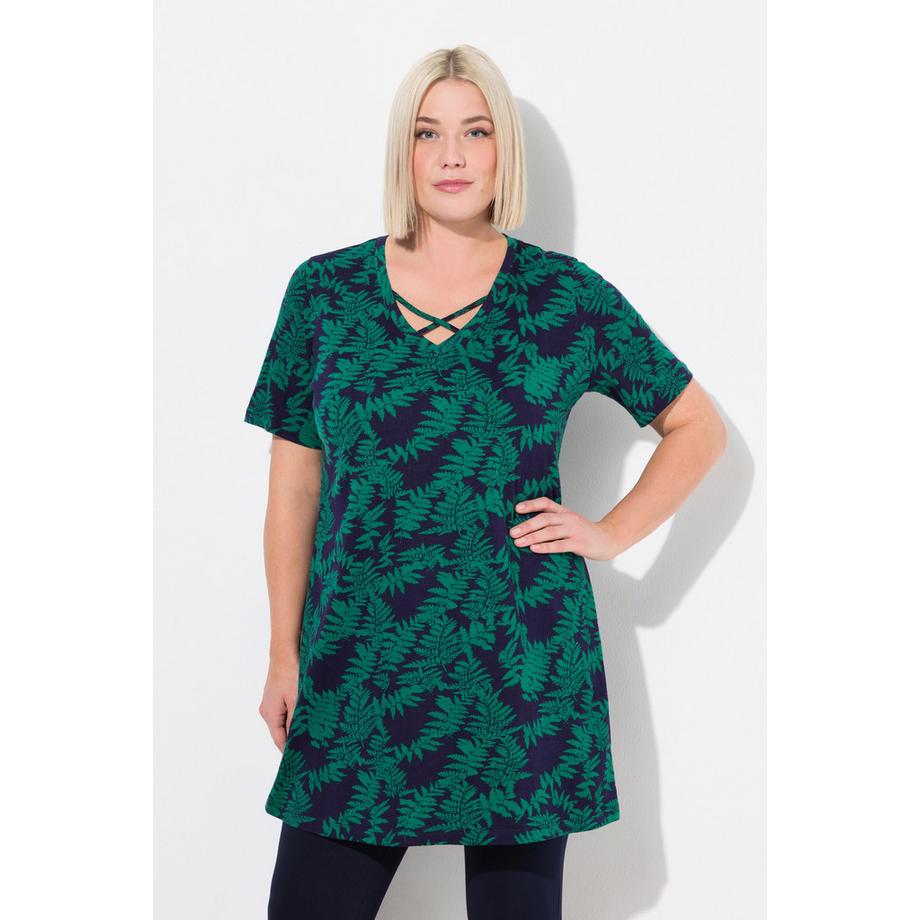 Ulla Popken Maglia lunga Spalline decorative Linea ad A Scollo a V Mezza manica  