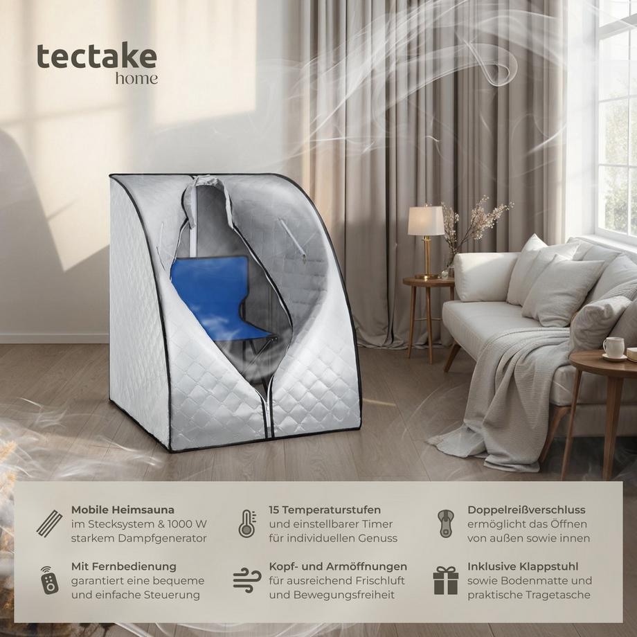 Tectake  Mobile Dampfsauna ThermaLuxe II 2 Liter Dampfgenerator mit 1000 W 15 Temperaturstufen und Timerfunktion 