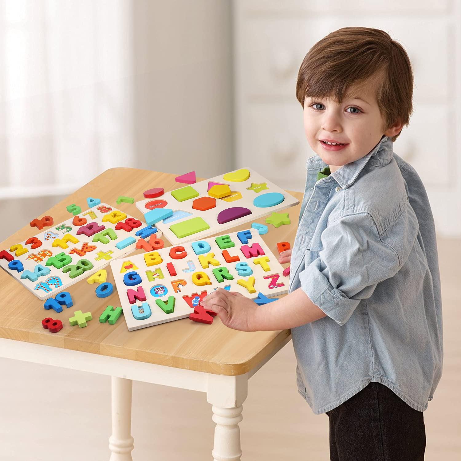 Activity-board  Holzpuzzle für Kleinkinder, Holzpuzzle mit Buchstaben und Zahlen 