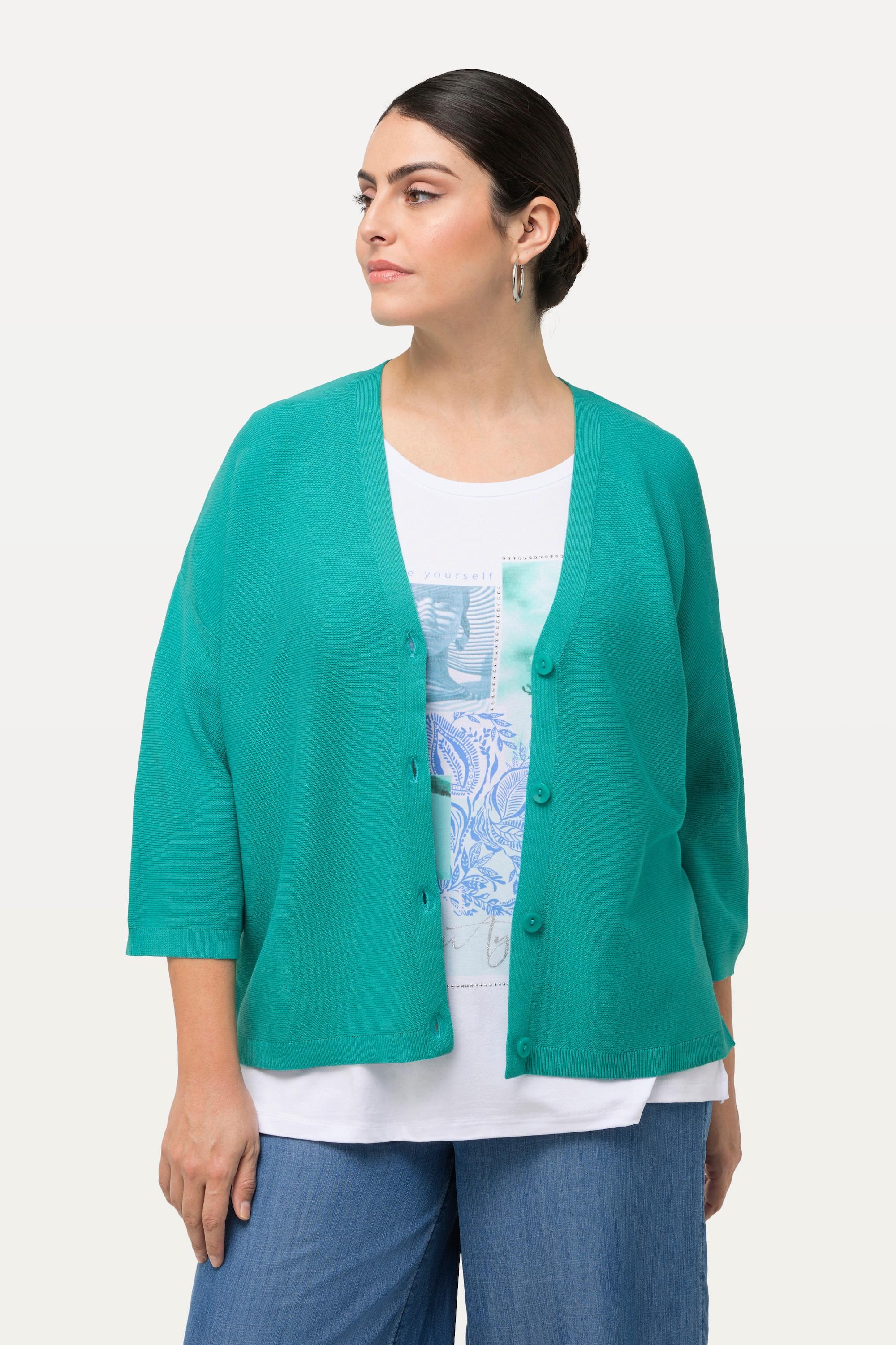 Ulla Popken  Cardigan oversize, encolure en V, maille point envers 