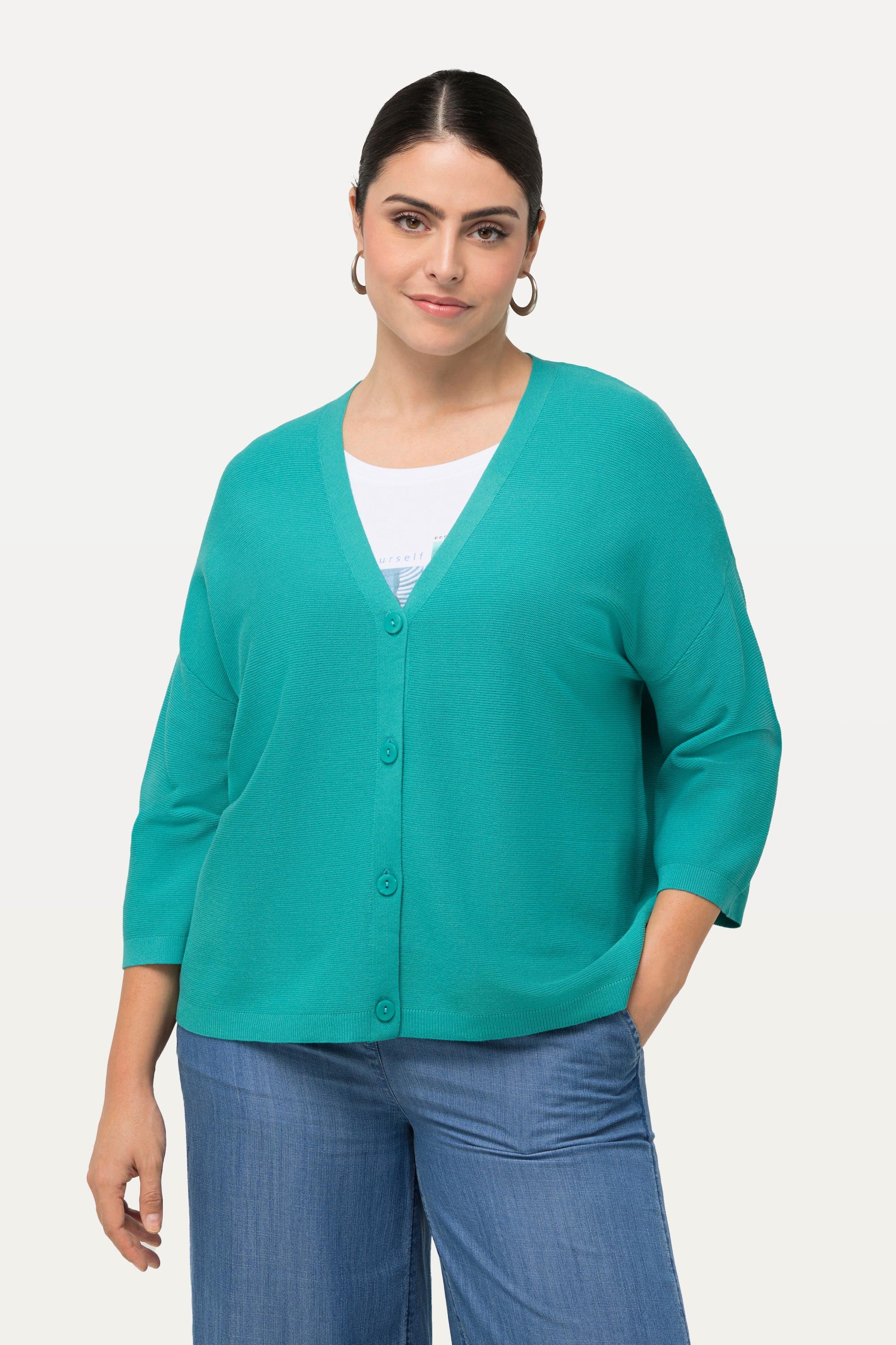 Ulla Popken  Cardigan oversize, encolure en V, maille point envers 