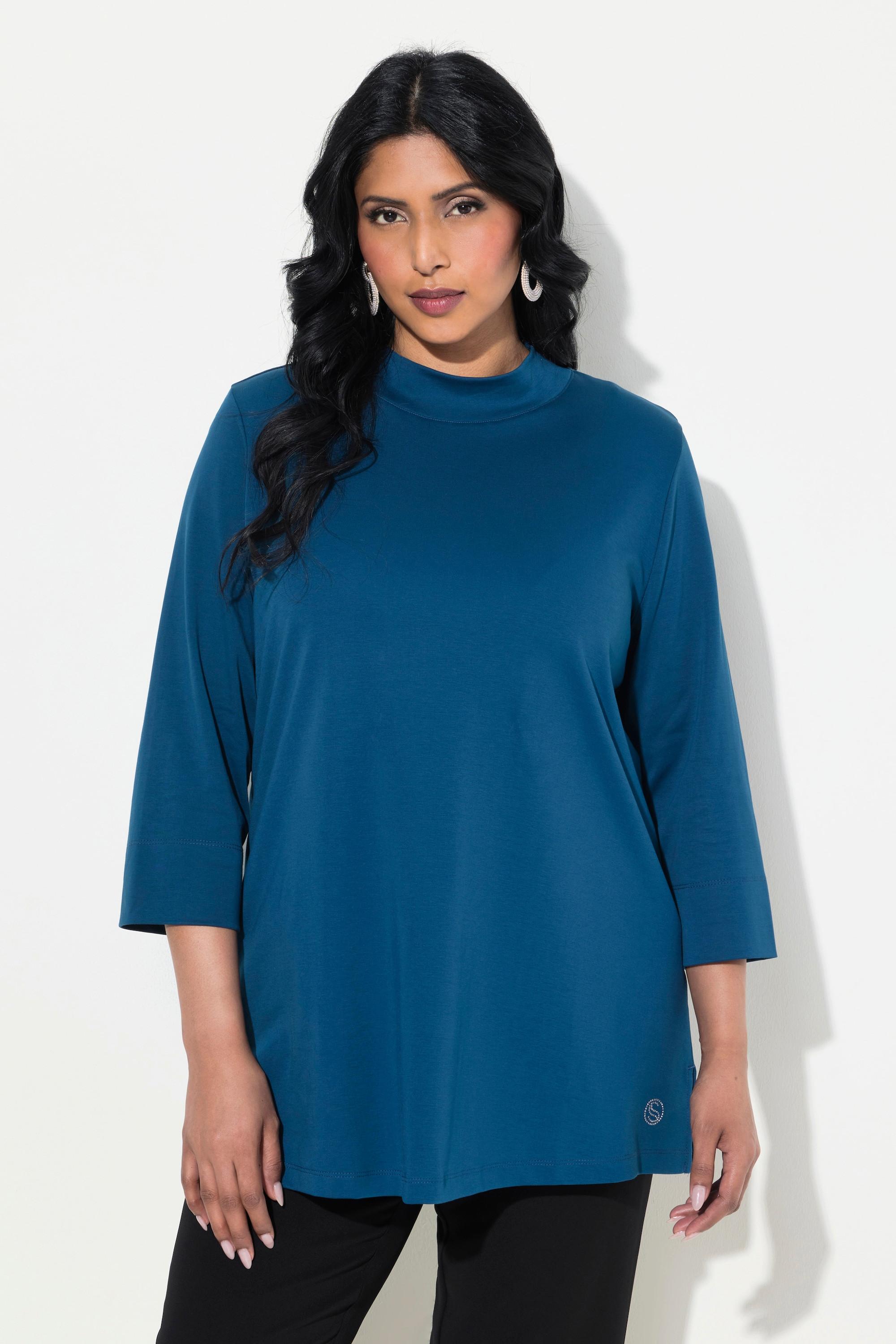 Ulla Popken  Shirt, A-Linie, Stehkragen, 3/4-Arm, Pima Cotton 