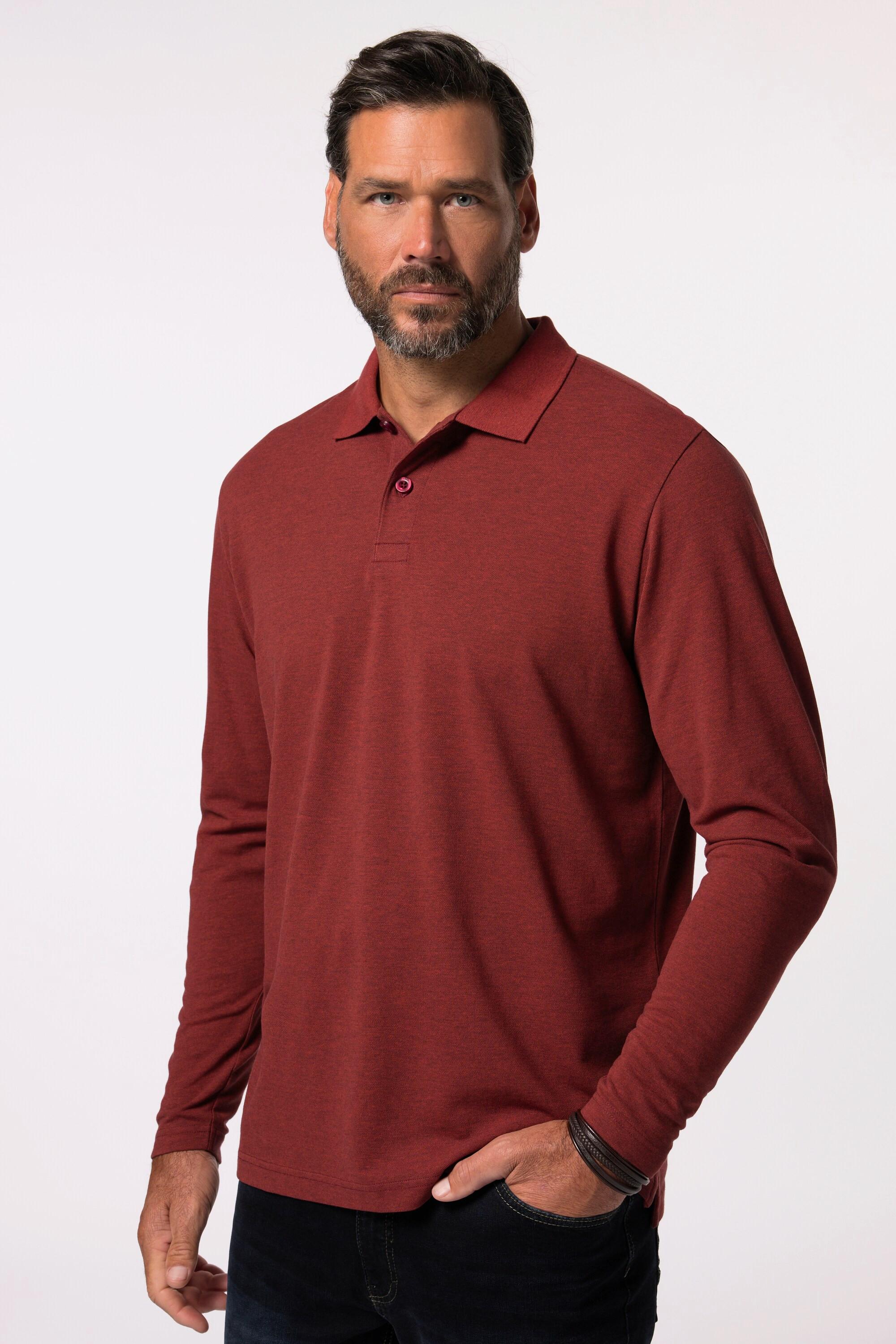 JP1880  Maglia basic in piqué con maniche lunghe e colletto polo, fino alla tg. 8XL 