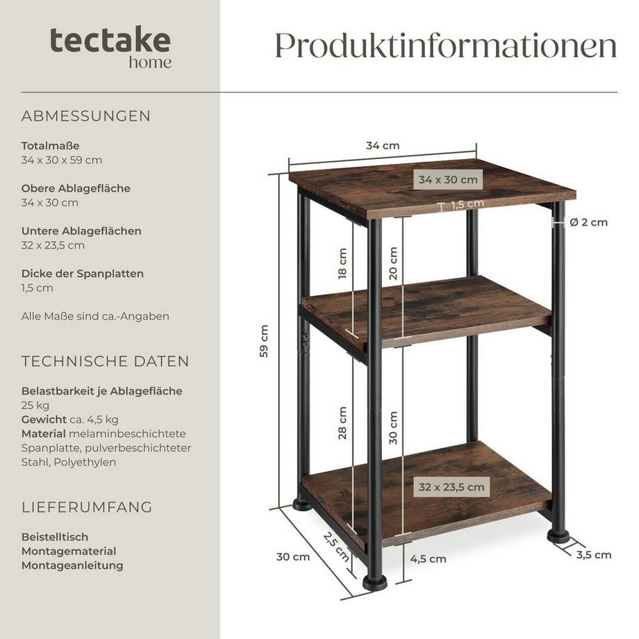 Tectake Beistelltisch Memphis Industrial Style Holz und Stahl  