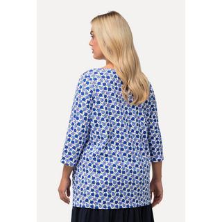 Ulla Popken  Shirt, Blüten, A-Linie, Zierfalten, V-Ausschnitt, 3/4-Arm 