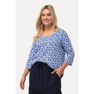 Ulla Popken  Shirt, Blüten, A-Linie, Zierfalten, V-Ausschnitt, 3/4-Arm 