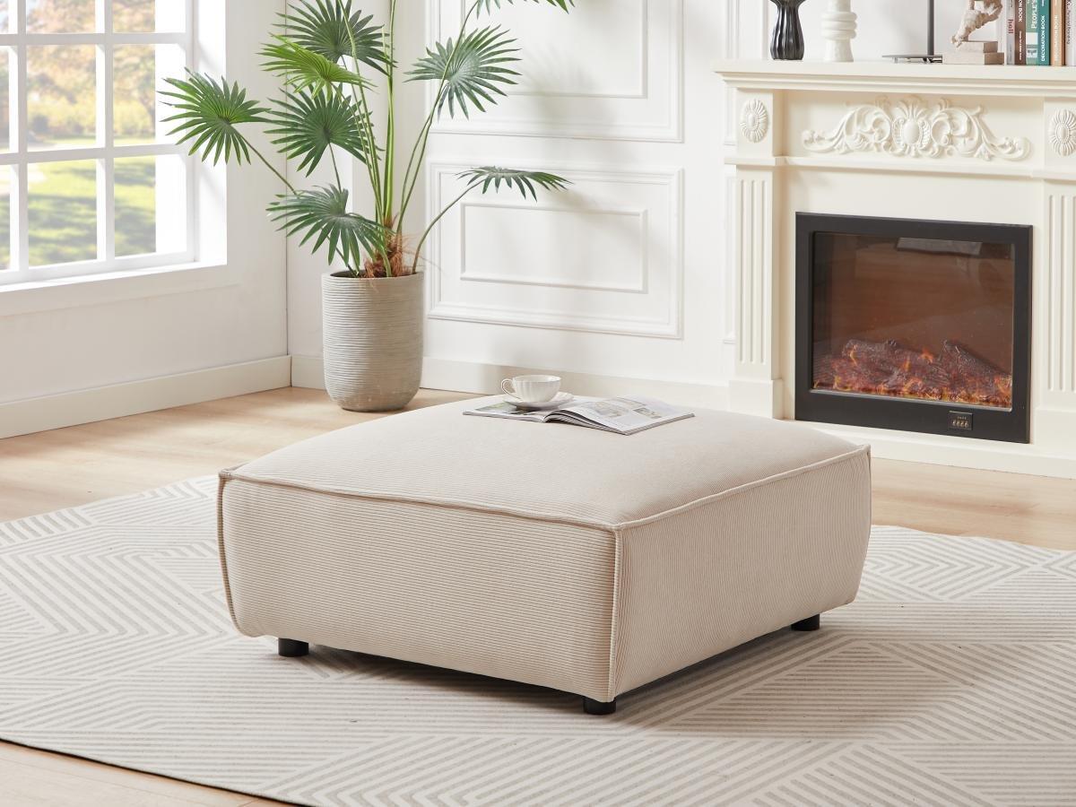 PASCAL MORABITO Grand canapé d'angle gauche et pouf en velours côtelé beige BORORE de Pascal Morabito  