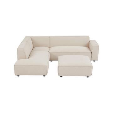 Großes Ecksofa & Hocker - Ecke links - Cord - Beige - BORORE