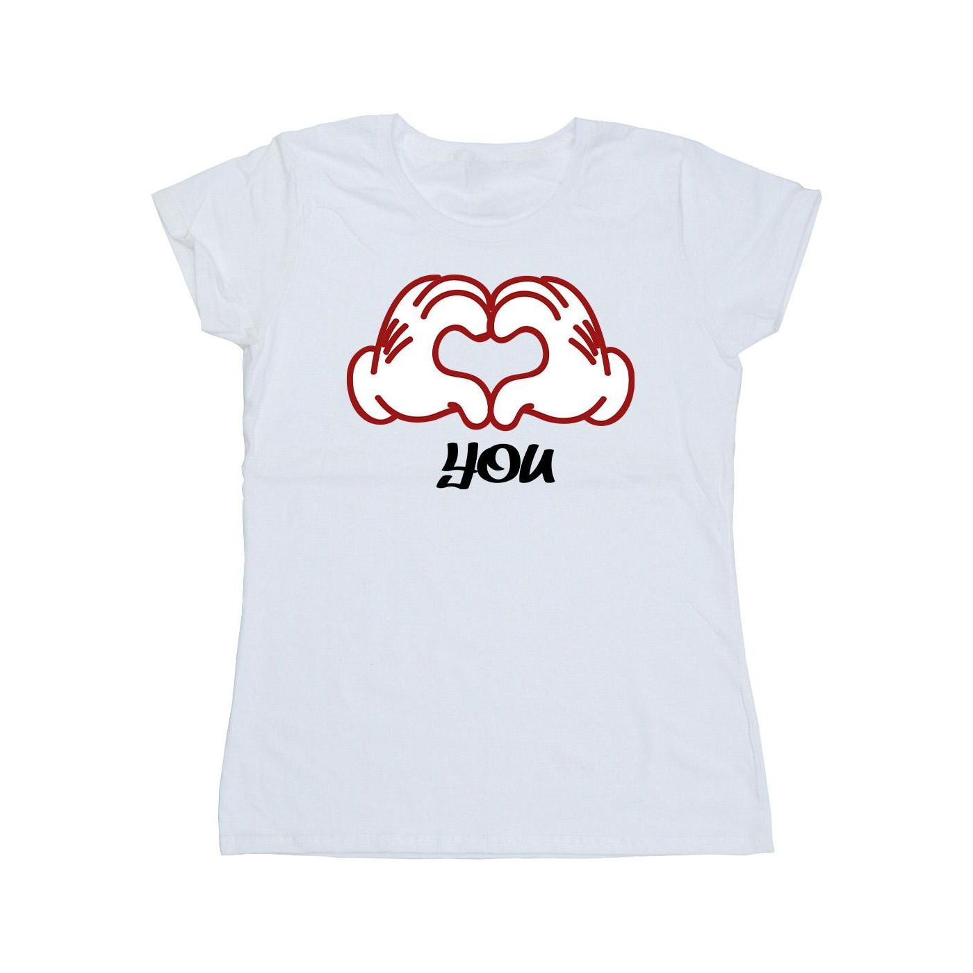 Image of Mickey Mouse Love You Hands Tshirt Damen Weiss M