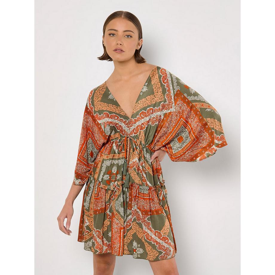 Kaftan-Minikleid mit Satinschal