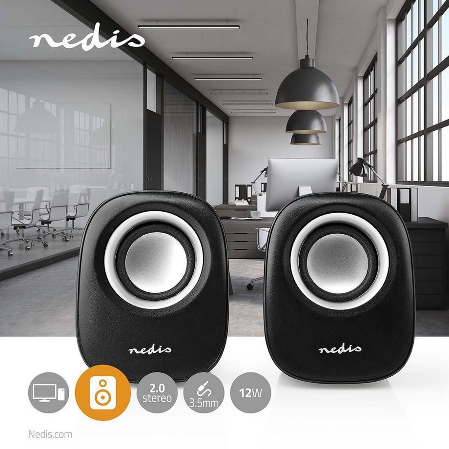 Nedis  Haut-parleurs PC | 2.0 | 12 W | Mâle de 3,5 mm | USB Ström | Contrôle du volume 