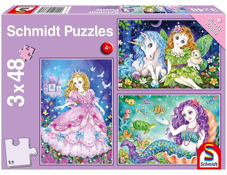 Schmidt  Puzzle Prinzessin, Fee & Meerjungfrau (3x48) 