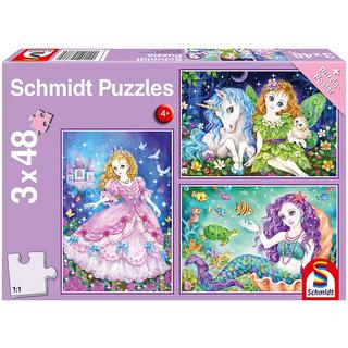 Schmidt  Puzzle Prinzessin, Fee & Meerjungfrau (3x48) 