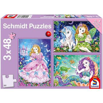 Puzzle Prinzessin, Fee & Meerjungfrau (3x48)