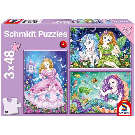 Schmidt  Puzzle Prinzessin, Fee & Meerjungfrau (3x48) 