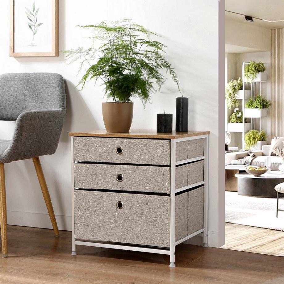 Calicosy Kommode mit 3 Schubladen aus hellem Vliesstoff - L48 cm  