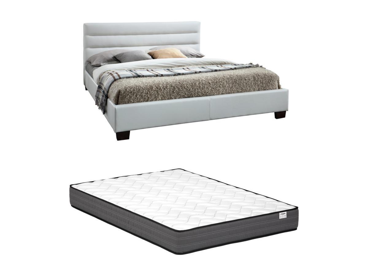 Vente-unique Lit 180 x 200 cm - Simili - Blanc + Matelas - FAUSTIN  