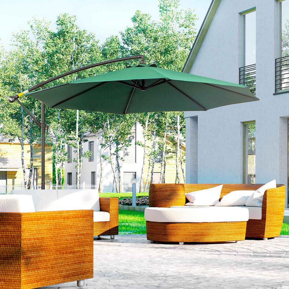 Northio Sonnenschirm Ampelschirm Mit Kurbel, Stahlgestell & Polyestergewebe, Grün, Ø2,95X2,45M  