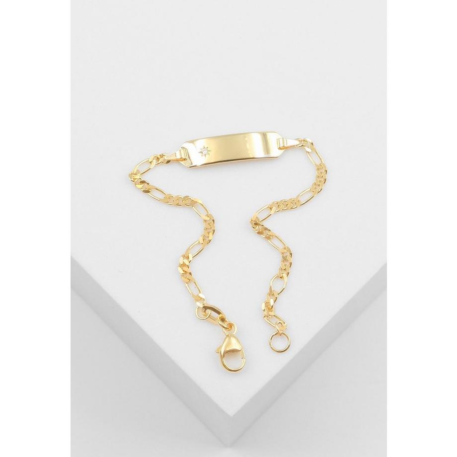 MUAU Schmuck  ID-Bracelet Figaro Gelbgold 750 Diamant 0.0075ct. 2.2mm, 14cm 