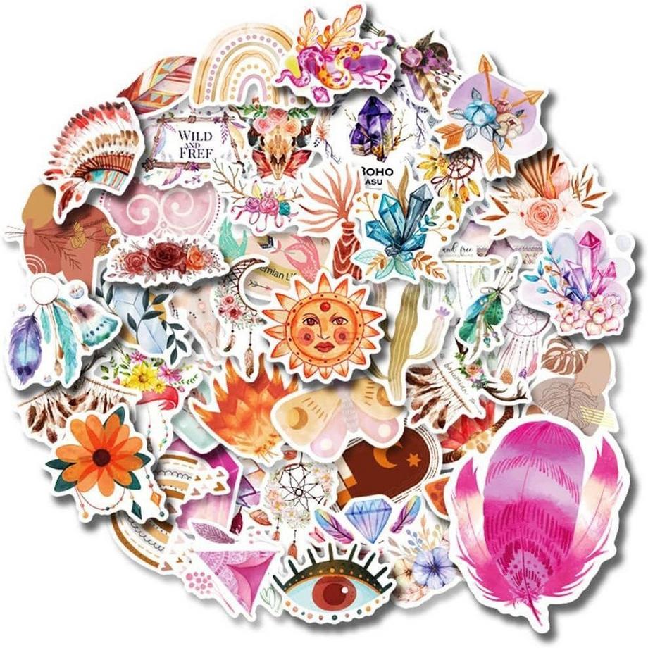 Autocollants - Motifs d'inspiration bohème - 50 pcs