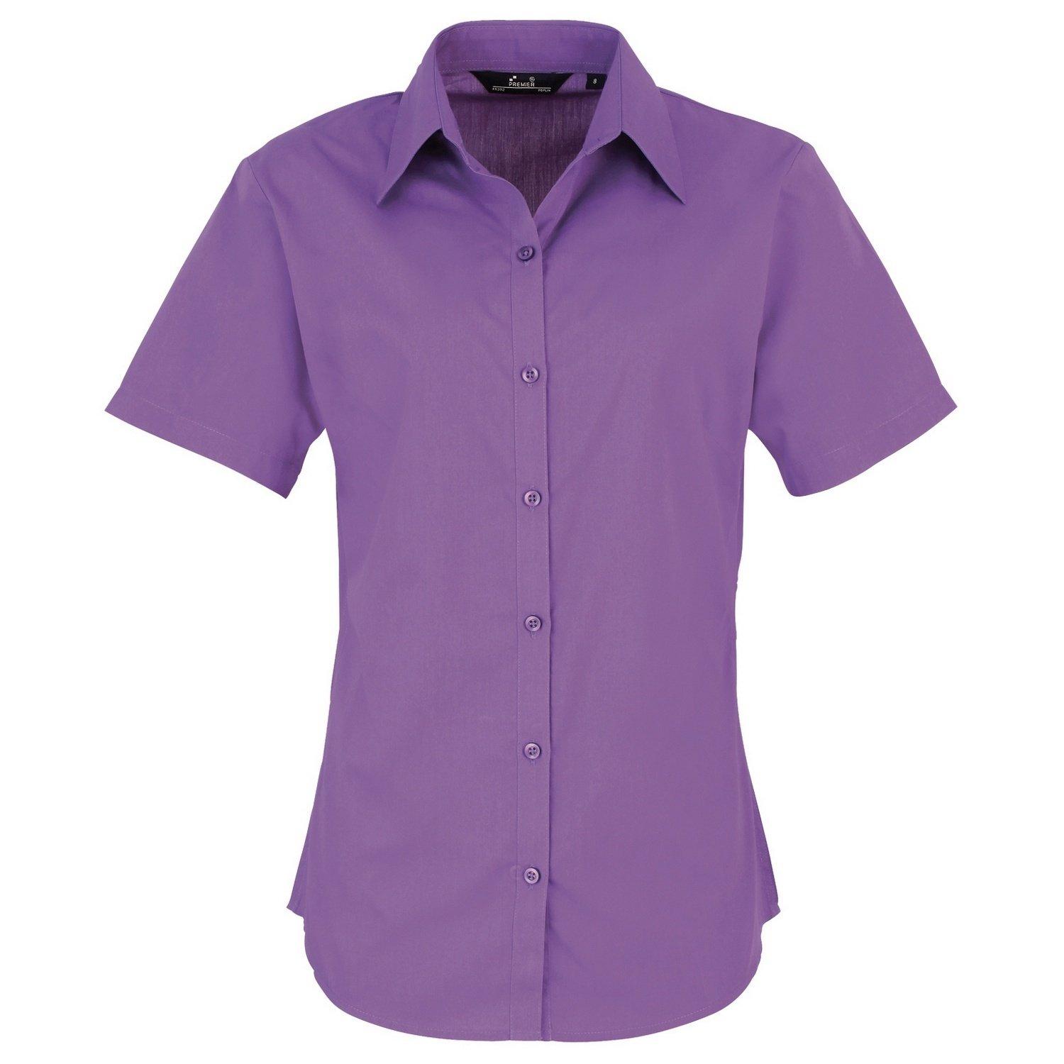 Image of Kurzarm Popeline Bluse Arbeitshemd Damen Violett 34