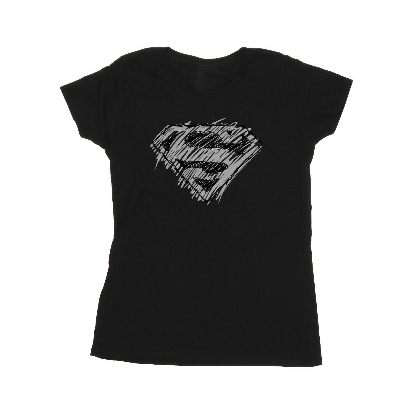 Image of Superman Logo Sketch Tshirt Damen Schwarz L