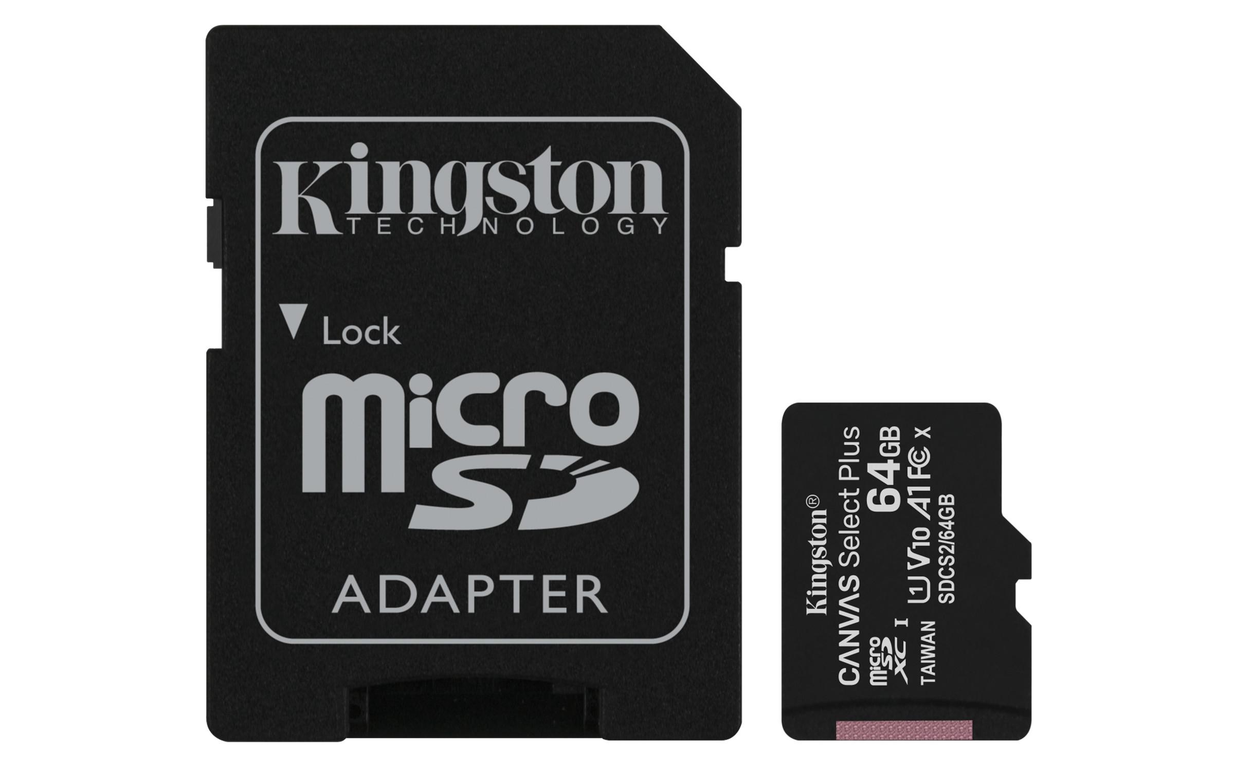 Kingston  Kingston Technology Scheda micSDXC Canvas Select Plus 100R A1 C10 da 64GB + adattatore 