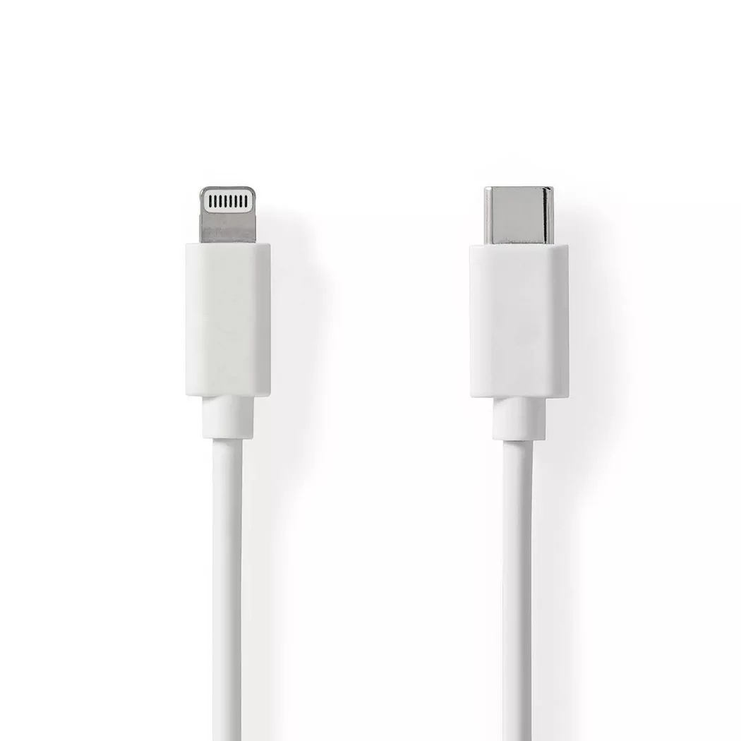 Nedis – Lightning Kabel | USB 2.0 Apple Lightning, 8-polig USB-C™ Stecker 480 Mbps Vernickelt 1,00 m Rund PVC Weiß Etikett, One Size