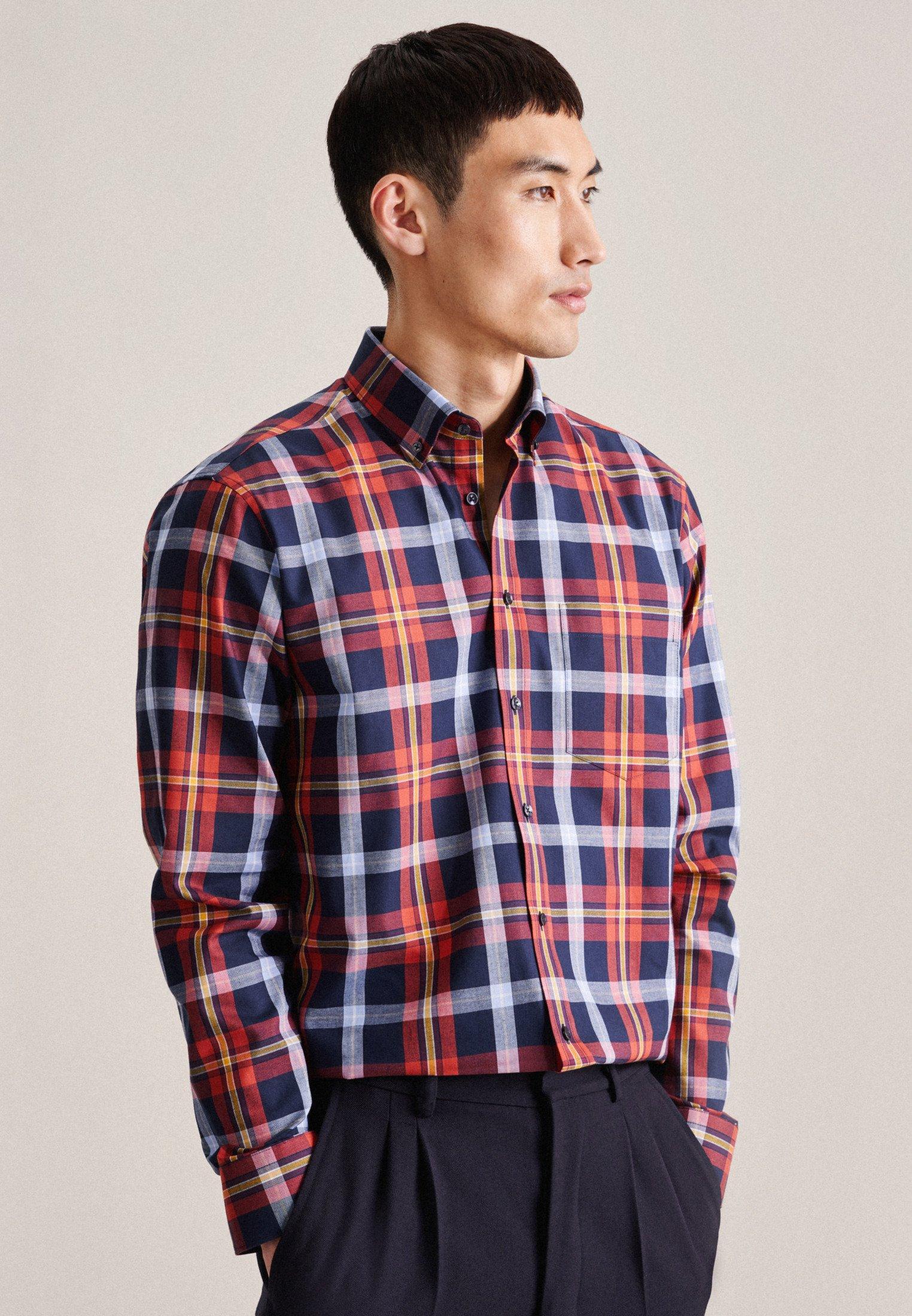 Image of Flanellhemd Regular Fit Langarm Karo Herren Rot Bunt 46