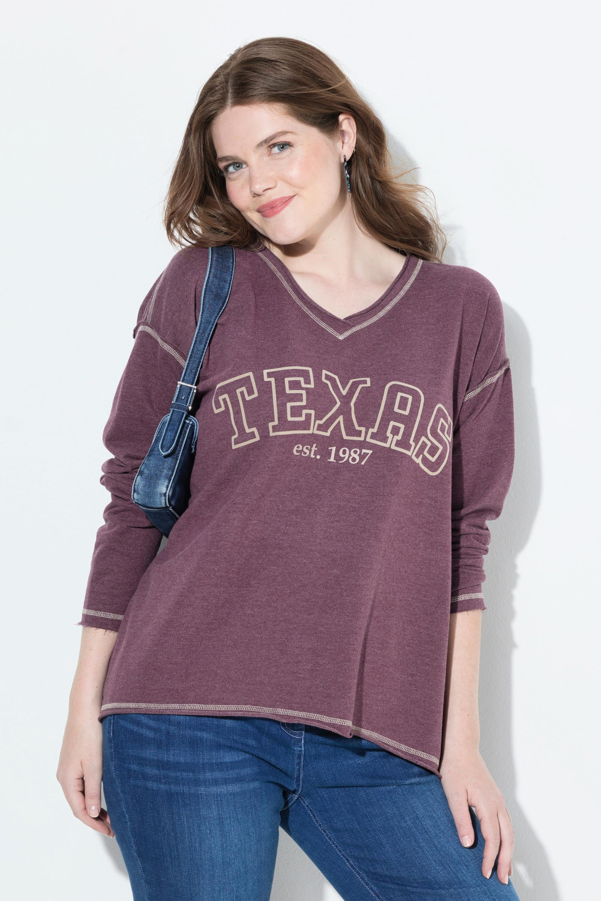 Ulla Popken Texas V-Ausschnitt Langarm Sweatshirt  