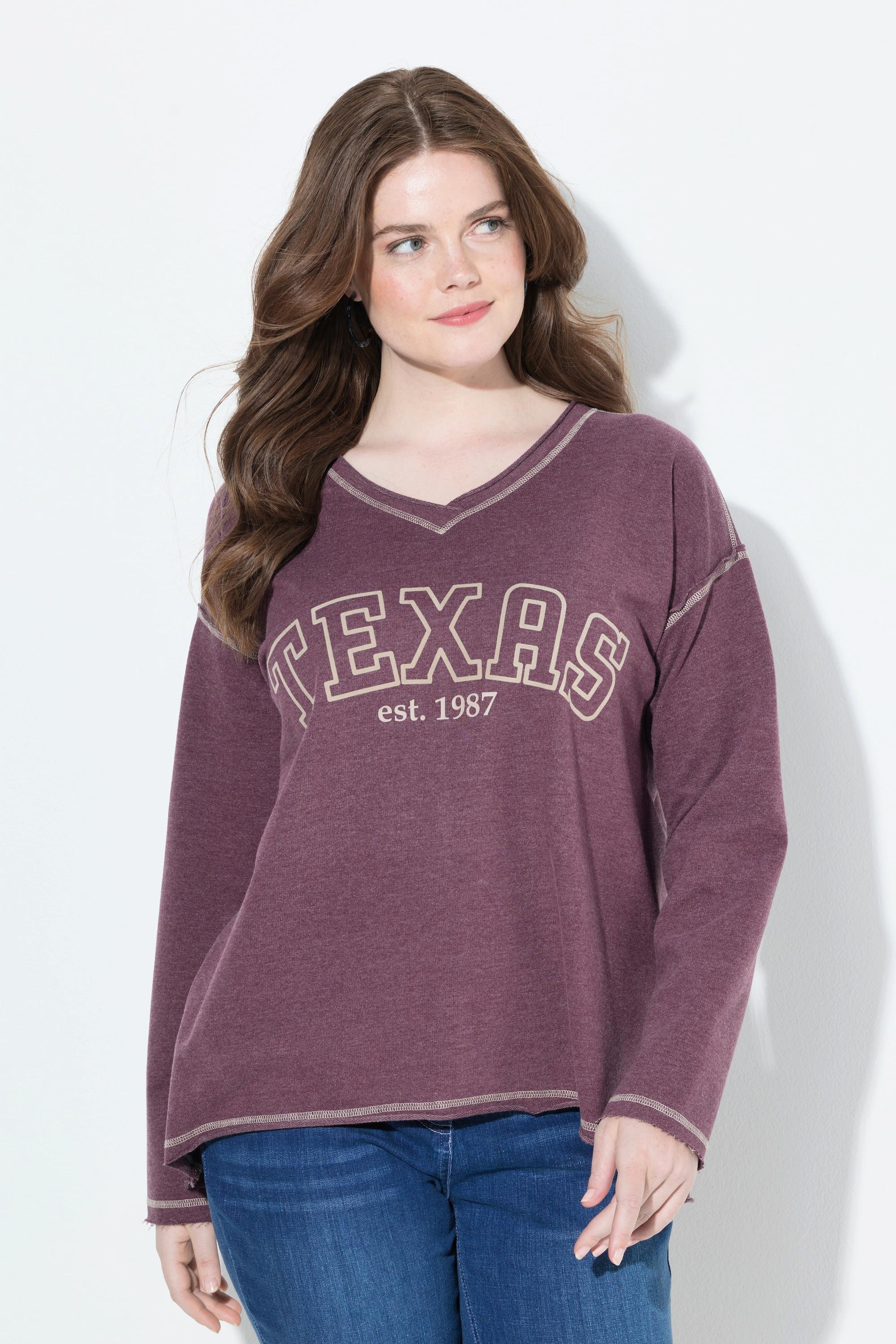 Ulla Popken Texas V-Ausschnitt Langarm Sweatshirt  