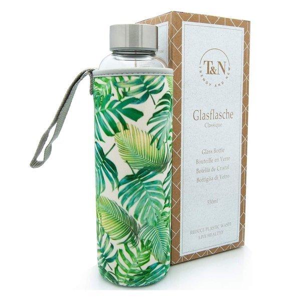 Image of Glastrinkflasche Wasserflasche Classique (tropical Leaves, 550ml) Unisex Weiss Bunt ONE SIZE