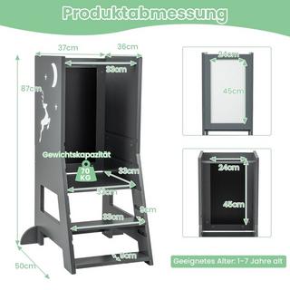 B2X Torre didattica per bambini 2 in 1 con pannello bifacciale e amp; Sgabello da cucina a 3 altezze regolabili Sgabello con gradino Grigio  