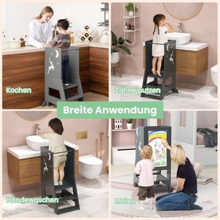 B2X Torre didattica per bambini 2 in 1 con pannello bifacciale e amp; Sgabello da cucina a 3 altezze regolabili Sgabello con gradino Grigio  