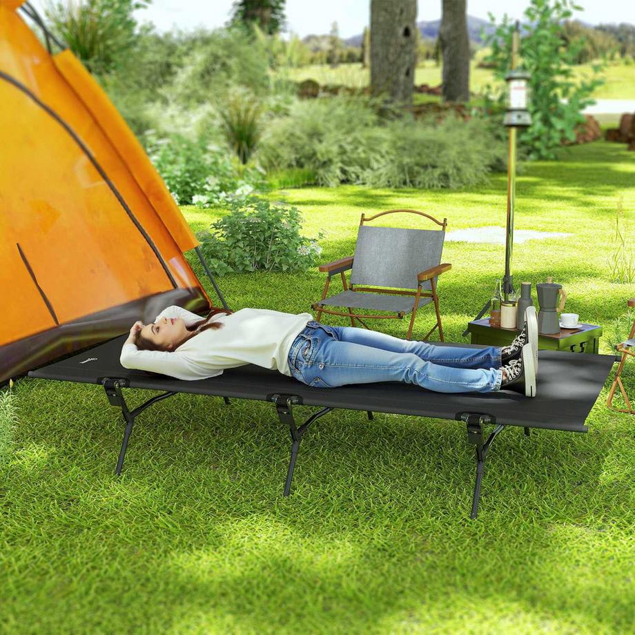 Northio  Lit de camp, lit de camping pliable avec sac de transport, 200 x 100 x 36 cm, lit d'appoint jusqu'à 120 kg, chaise longue de camping extra large pour adultes, lit pliant pour intérieur, extérieur, jardin, camping, voyage, noir Aosom 